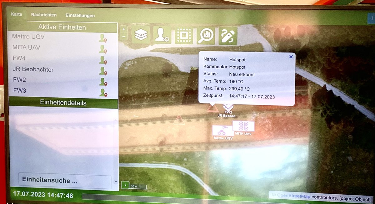 MichaelJanisc20's tweet photo. #Bundesheer AART23 Block I finished with projects demo. UAS providing real time geolocated thermal and daylight cam info to CP and troop in parallel - JR lead Kiras project KI-SecAssist. UGS providing muling bulk supply - TU Graz lead project Robonav. Perfect fire fighting.#ARWT https://t.co/NDK2qWcGQf