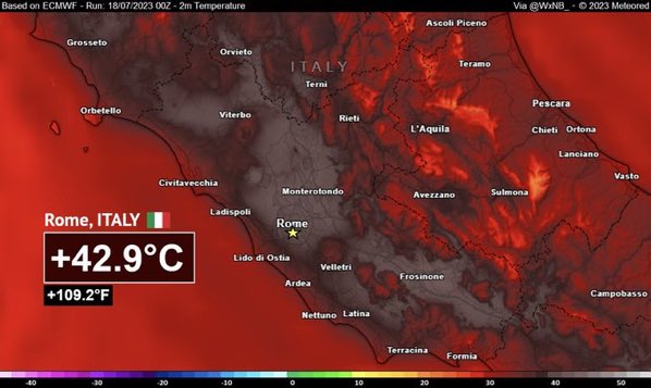 ClimateDefiance's tweet photo. It is 109 degrees in Rome. Rome has never been this hot in all recorded history. We cannot “be patient” as human lives are snuffed out before our eyes. We cannot trust the “leaders” who promise to save us but who sell us out to enrich the CEOs. We must rise like never before. https://t.co/mYpIcmQ31A