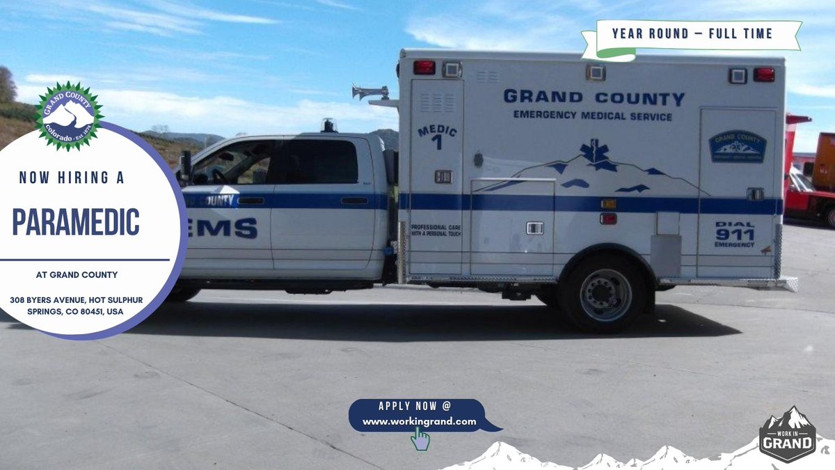 WorkInGrand's tweet photo. workingrand @grandcountygov hiring Paramedic
#applynow at

https://t.co/mnil5VjhLJ

#coloradojobs
#coloradojobadventure
#coloradojob
#coloradojobsearch
#coloradojobseekers
#coloradojobcorps
#coloradojobsdaughters
#coloradojobconnection
#coloradojobfair https://t.co/npmqaD8WFI
