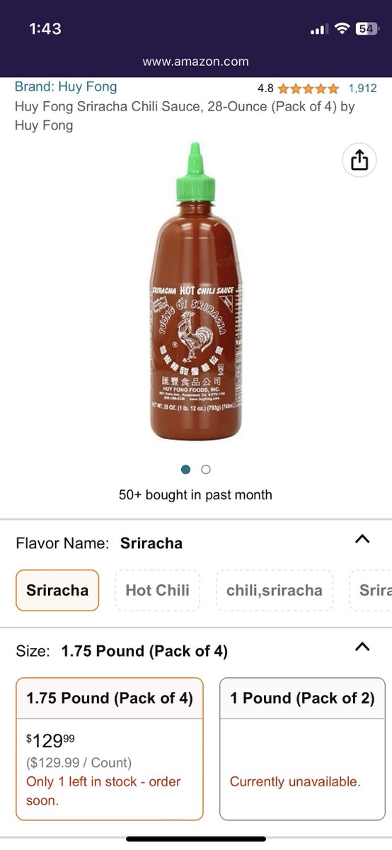 Fernandez_UX's tweet photo. Selling Sriracha for $120 OBO, no lowballers, I know what I got. https://t.co/ab62KnOoqG