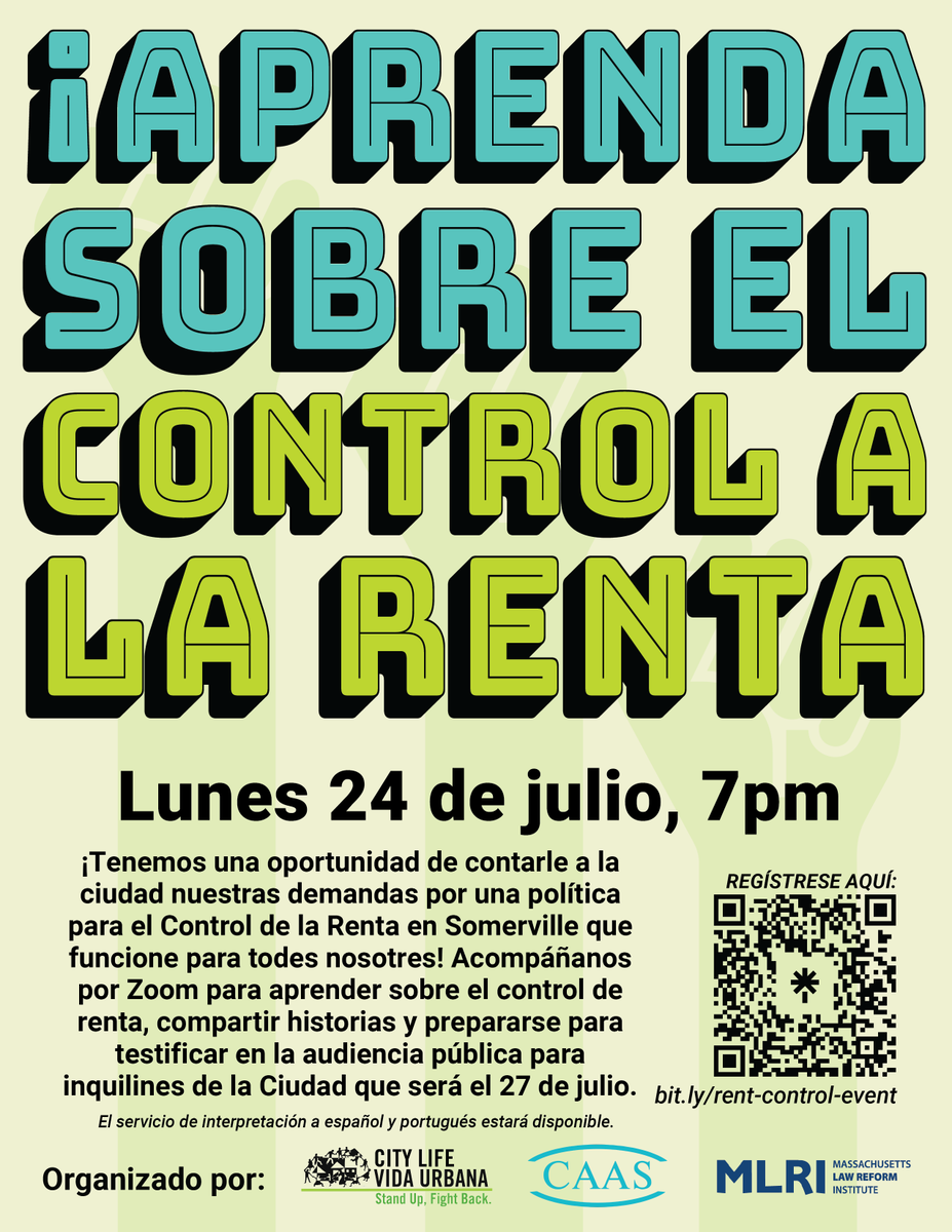 CAASomerville's tweet photo. Join us on July 24th at 7pm on Zoom for a Rent Control Education Workshop! Learn about key elements of a rent control policy, to share stories, and to prepare to testify at the City’s Listening Session. Register here: https://t.co/v4qeUEVzuz https://t.co/oaqv5h4YOC