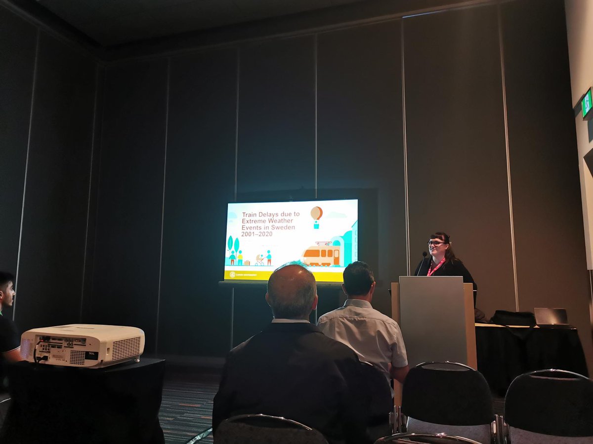 Great to be home in Canada at the World Conference on Transport Research in Montréal 🇨🇦

Today I presented “Train Delays due to Extreme Weather Events in Sweden 2001-2020.”

Also pleased to see the need adaptation mentioned in the opening ceremony today!

#wctr2023 #wctr