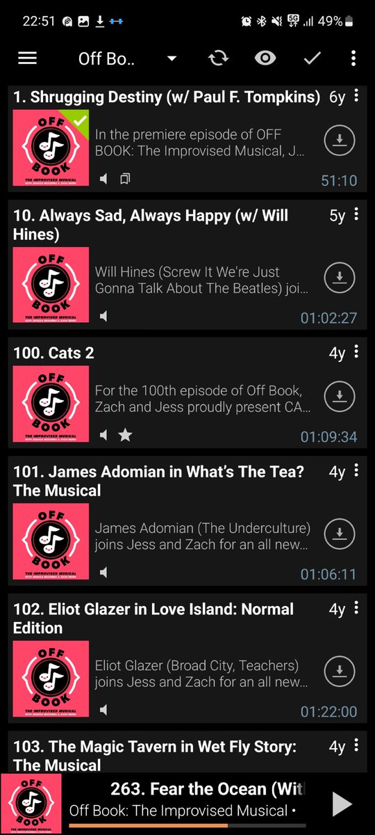 VinceAdult's tweet photo. @PodcastAddict so "sort by: name" is not alphabetical/chronological in terms of numbers? You'll have all the episodes beginning with 1 grouped together, then with 2, etc. Sucks for a podcast like this which is re-releasing older episodes now, so sort by date doesn't work for it. https://t.co/HWHmpPlXeI