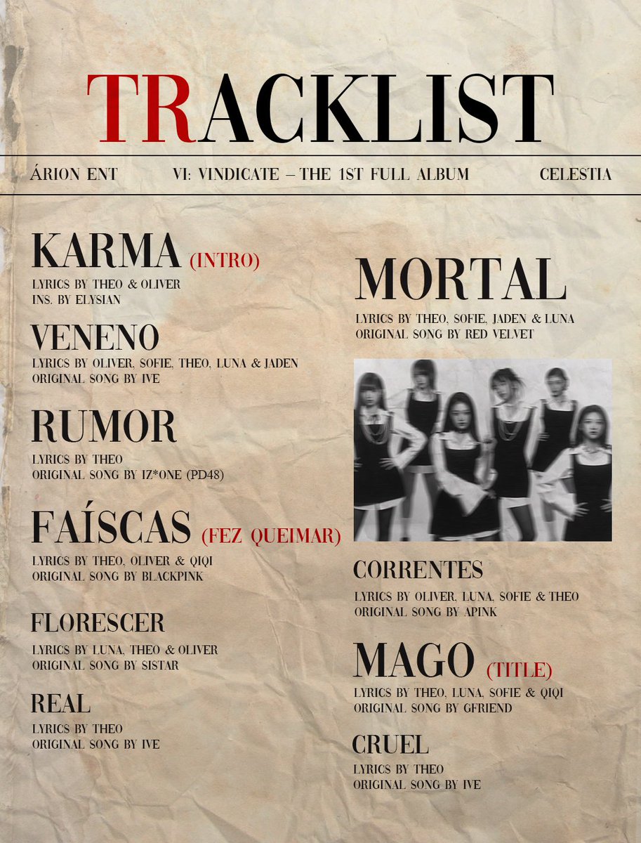 celestia_ofc's tweet image. CELESTIA 
&amp;lt;VI: Vindicate&amp;gt;
Tracklist

💿 26.07.2023 6PM (BRT) 

#CELESTIA #셀레스티아
#VINDICATE #NPOP