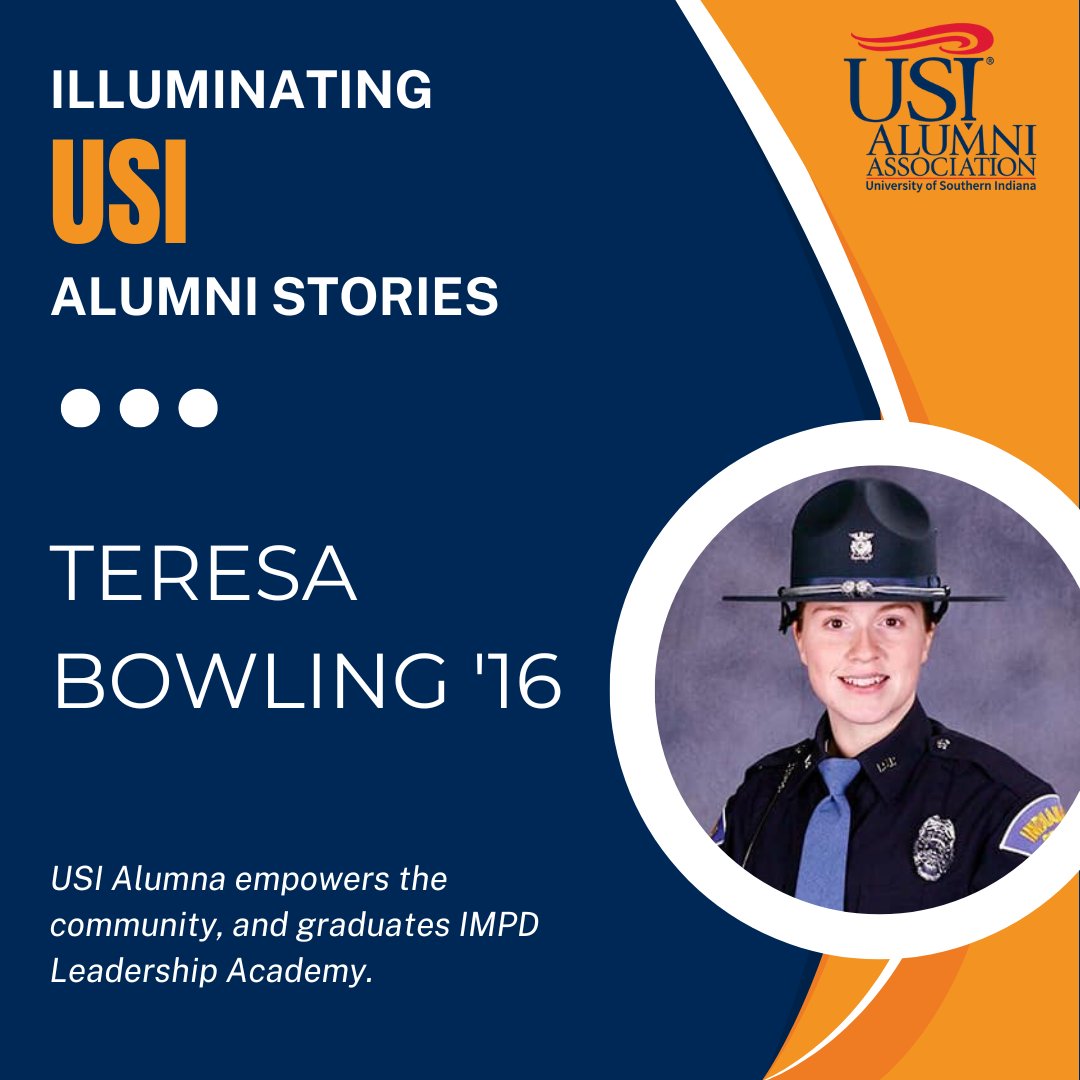 USIalumni's tweet photo. Congratulations to USI alumna and trooper Teresa Bowling on graduating from IMPD Leadership Academy, equipping her with valuable skills to serve the community as a counselor for the 84th Indiana State Police Recruit Academy! #USIAlumni @USIedu  @USI_Foundation @USI_LiberalArts https://t.co/Qw5pjBn5np