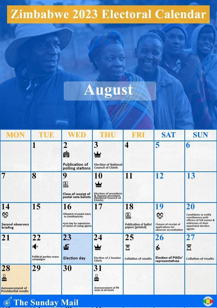 This is the Elections calendar according to the Electoral Act, share it with others @communitypodium @ercafrica @table_girls @wildtrustzim @zcalliance1 @ZESN1 @bvtatrust @byopra @habakkuktrust @AmakhosikaziFM #ivote2023 #youthvote #peacefulelections