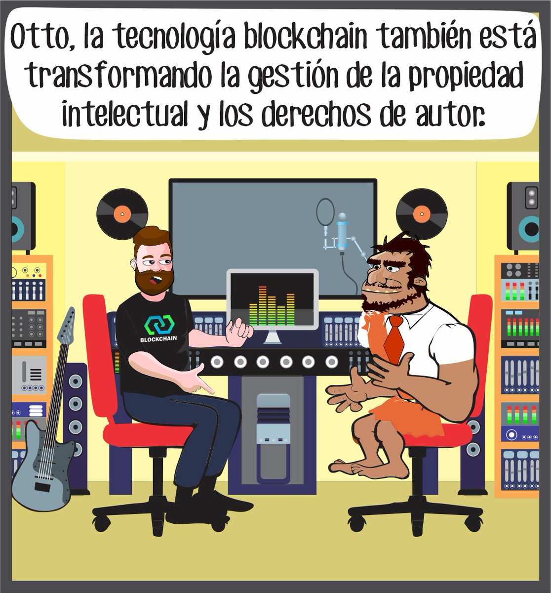 Criptopiacomics's tweet photo. Norman: Otto, la tecnología blockchain también está transformando la gestión de la propiedad intelectual y los derechos de autor.

#BitcoinComic #CryptoComic #BitcoinArt #bitcoinillustration https://t.co/sFBBqS2lj5