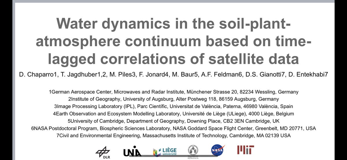 I have presented at #IGARSS2023 our research using satellite-based SM-VOD-VPD lagged correlations to study the soil-plant-atmosphere continuum (SPAC).

Some details in this thread👇🏼