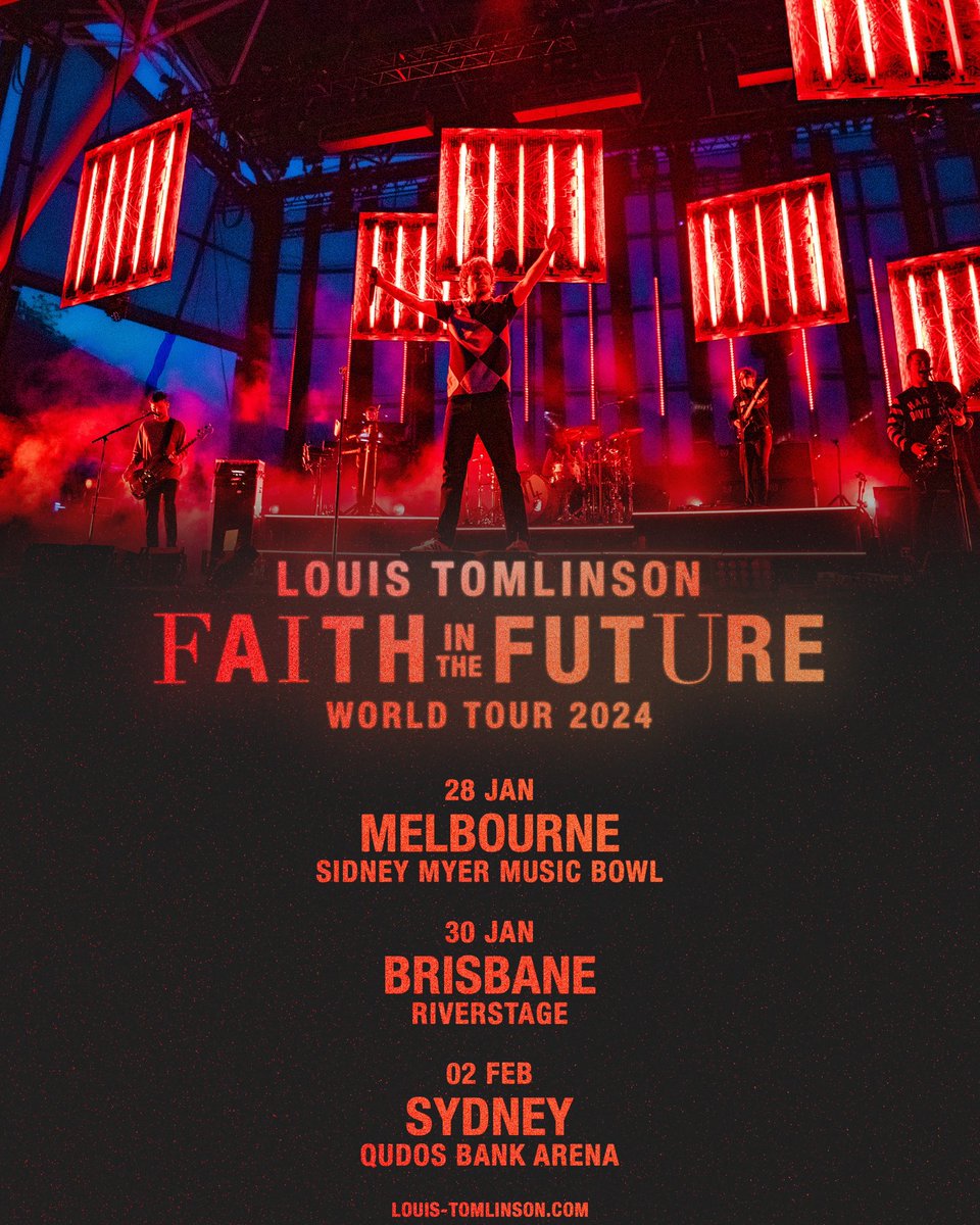 Australia 2024! I’m really excited to be coming back next year. Always been one of my favourite places to visit! Sign up now for pre-sale access. louist.lnk.to/australia-pres…

Pre-Sale opens 21st July at 10am local time.
General On Sale 25th July at 12pm local time.