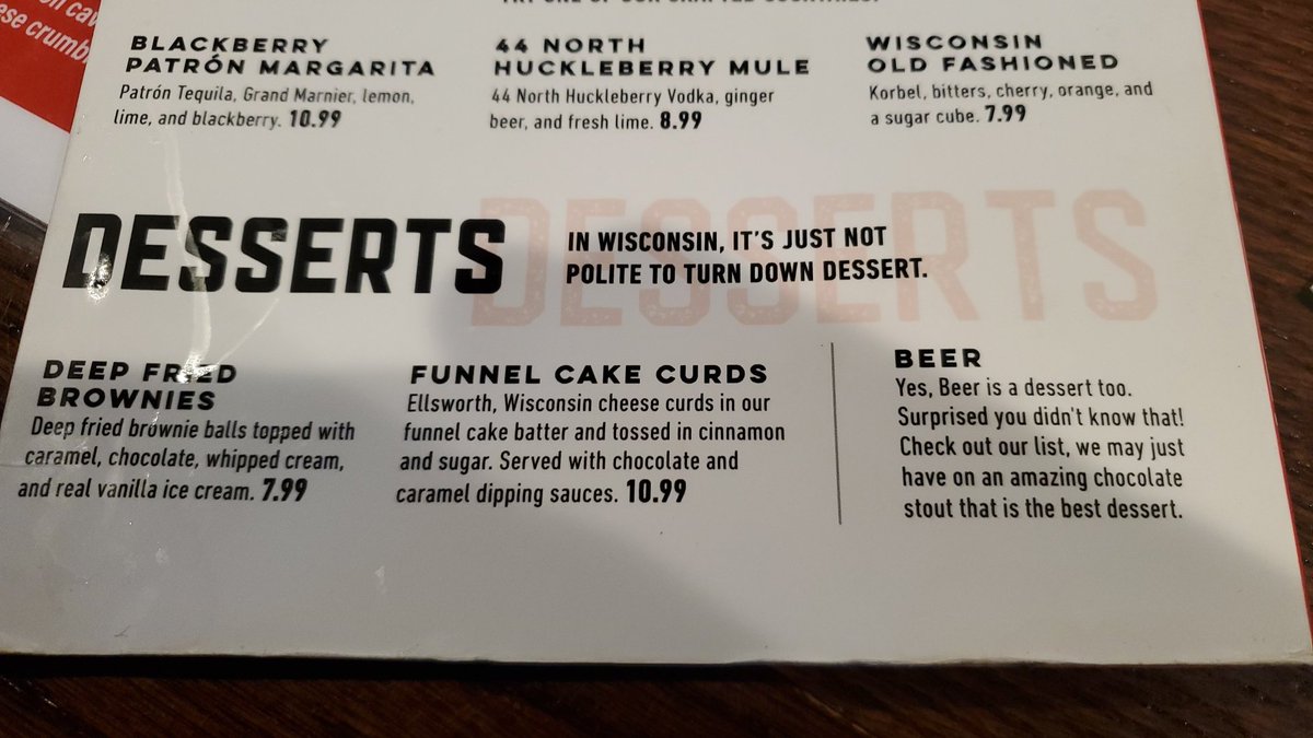 Wisconsin, day 2, fried curds have grown to gigantic proportions and invaded my burger.

Also beer is considered a dessert