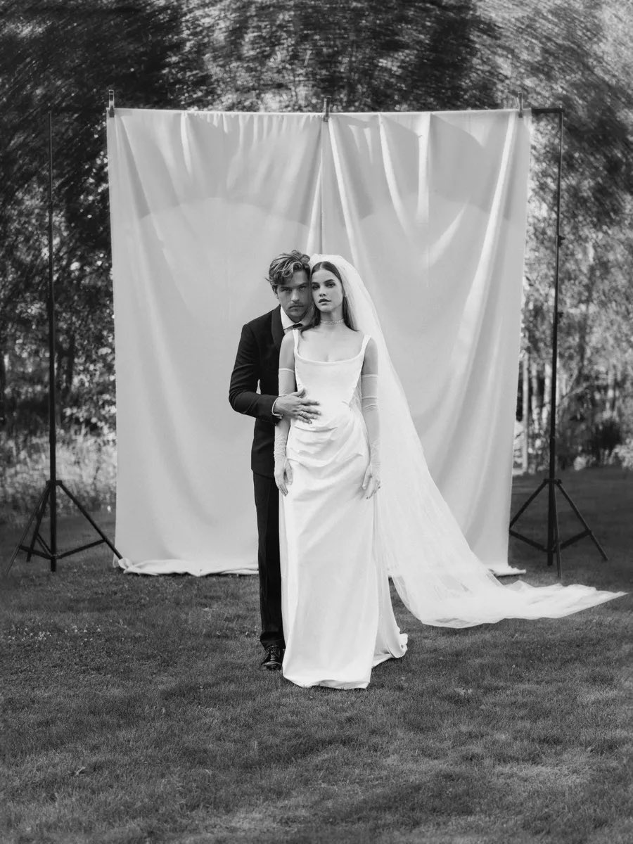 popcultureshub's tweet photo. Barbara Palvin and Dylan Sprouse for Vogue wedding. https://t.co/XLcnCP6P1J