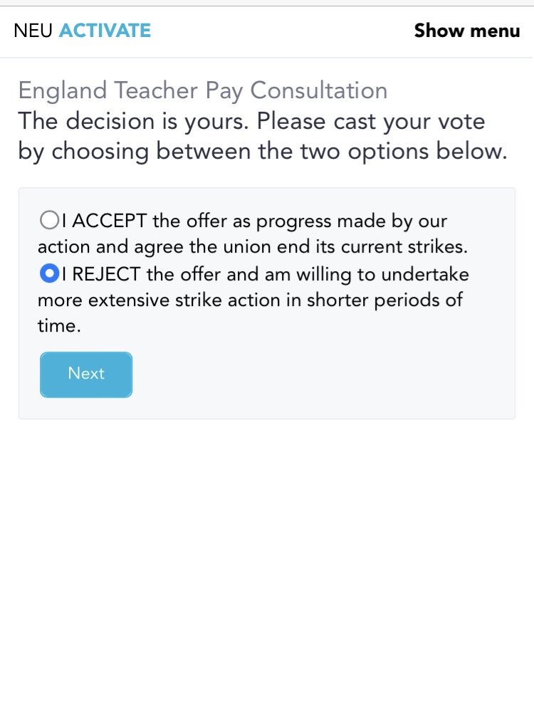 danwhittall's tweet photo. Tonight I voted to reject the government’s tawdry offer on teacher pay. It isn’t fully funded; schools are in deficit; support staff jobs have been cut to budget for teacher pay rises; it’s a real terms pay cut. Vote reject! ##VoteReject #EducatorsSayNo @educatorssayno https://t.co/paq5jiEJUR