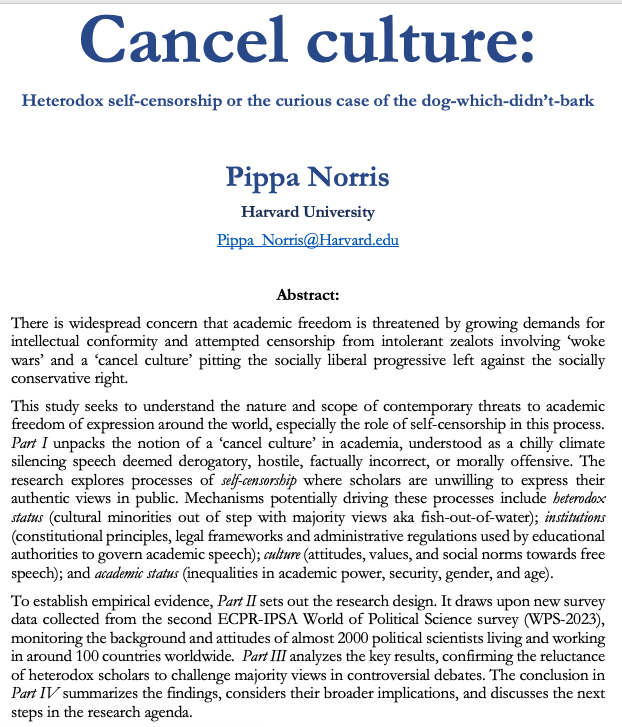 PippaN15's tweet photo. A new draft research paper on cancel culture which may be of interest. Comments, critical and constructive, are very welcome. I'll post a brief thread shortly summarizing the main findings. Download: 👉https://t.co/el0ZKUzTu3 https://t.co/DasMZ1f3we