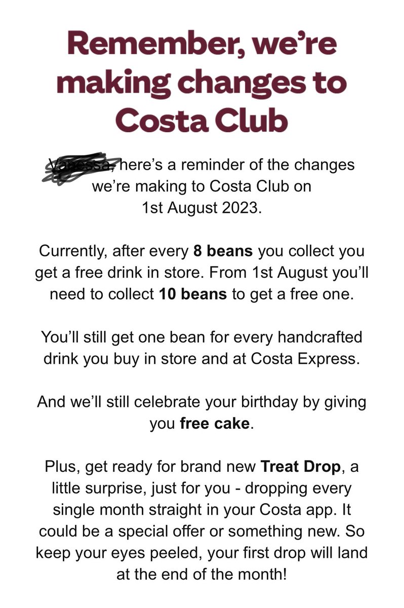RustonLoden's tweet photo. for gawd’s sake @CostaCoffee please stop increasing the number of beans to get a free coffee…we are all struggling. I’m off to @McDonaldsUK to get my coffee. #shrinkflation #costabeans https://t.co/UuMaRX2Cid