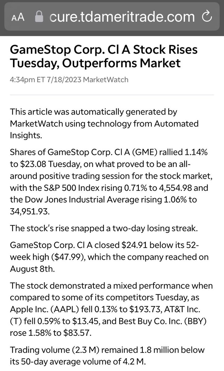 GameStop Corp. Cl A Stock Rises Tuesday, Outperforms Market
$GME #GME https://t.co/DXmYz7e6yO