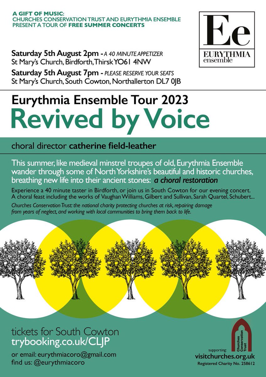 eurythmiaensem's tweet image. Two free concerts in one day - what’s not to like? If you’re in the area 5th August, we would love for you to come and hear us, your choice of evening concert or a shorter afternoon taster. Please retweet @Thirskinfo