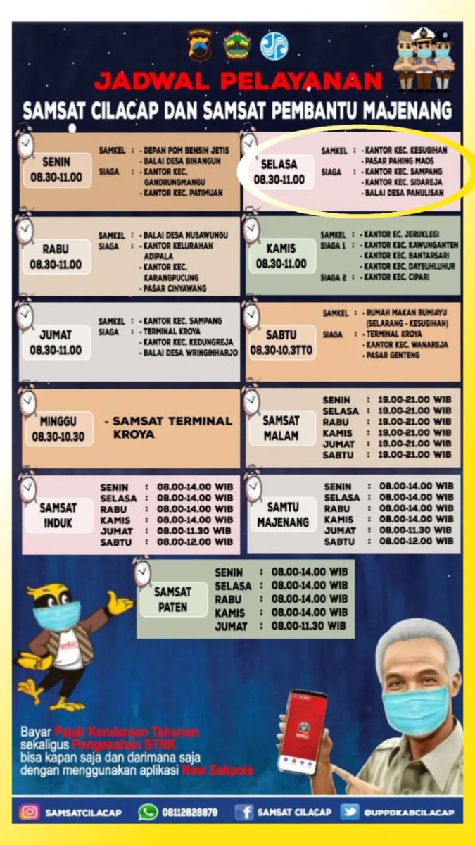 sidarejakeren's tweet photo. Jadwal Pelayanan Samsat Keliling Area Sidareja

#sidarejakeren #sidareja #samsatkeliling #cilacap https://t.co/ShT2muQx0R