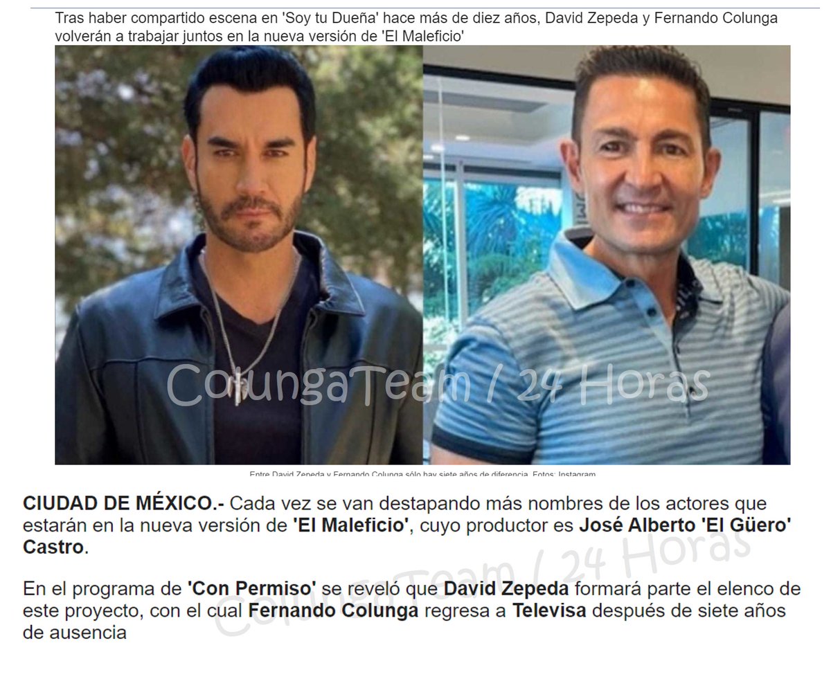 FernandoColunga y <a href="/davidzepeda1/">David Zepeda</a> serán nuevamente rivales ahora en el #Maleficio ....bien!!! #ColungaTeam