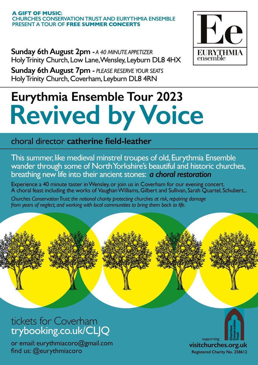 eurythmiaensem's tweet image. Our North Yorkshire tour continues on 6th August - if you’re in the Leyburn area please consider our mini afternoon concert or our evening concert - all free entry!