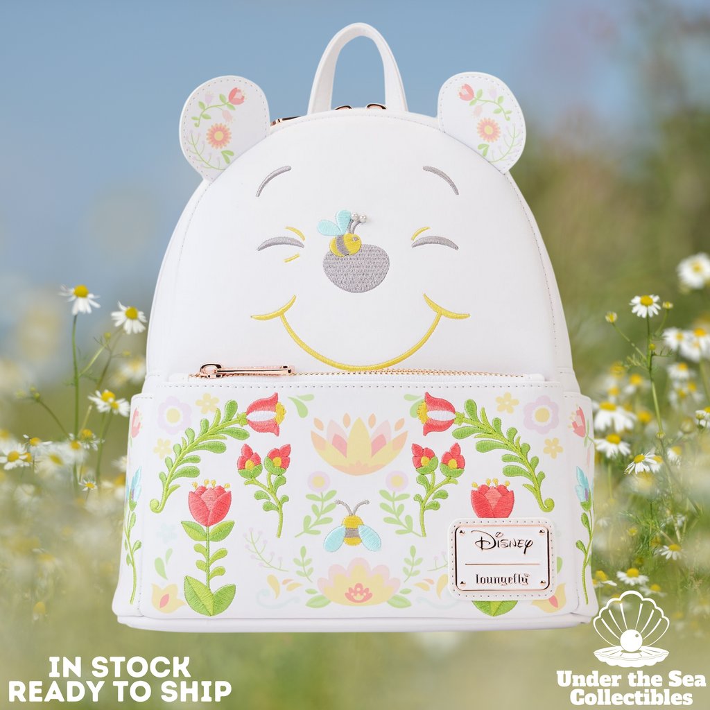 undertheseaco's tweet photo. You always have to stop to smell the flowers! Winnie the Pooh Folk Floral Loungefly Cosplay Mini Backpack in stock and ready to ship at Under the Sea Collectibles https://t.co/64KQIzwT1w