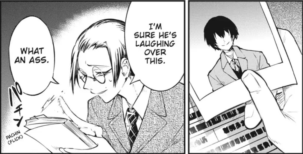 kazanskky's tweet photo. THE WAY ANGO LOOKS AT THE PHOTO OF DAZAI ALWAYS DRIVES ME INSANE.  thats his son and he will stand with his son and hes so proud of how far he has come and and 😭😭😭 oh my god i need them to hug so bad after this arc (DELUSIONAL) https://t.co/r7NqQsOOH9