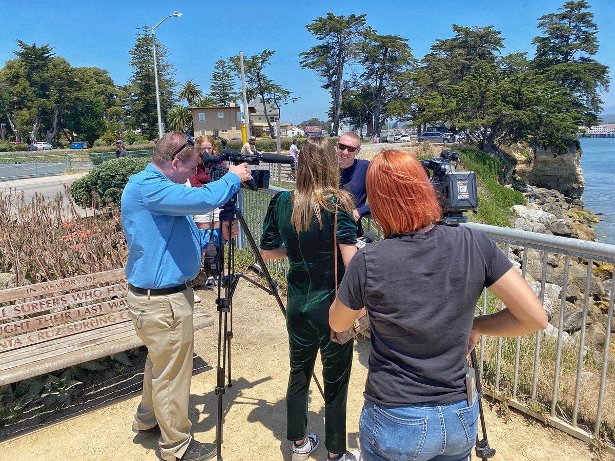 I’ve decided that since the press is always posting photos of me, I’ll turn the tables on them. Here are crews from both @KIONnews and @abc7newsbayarea double teaming on an interview
