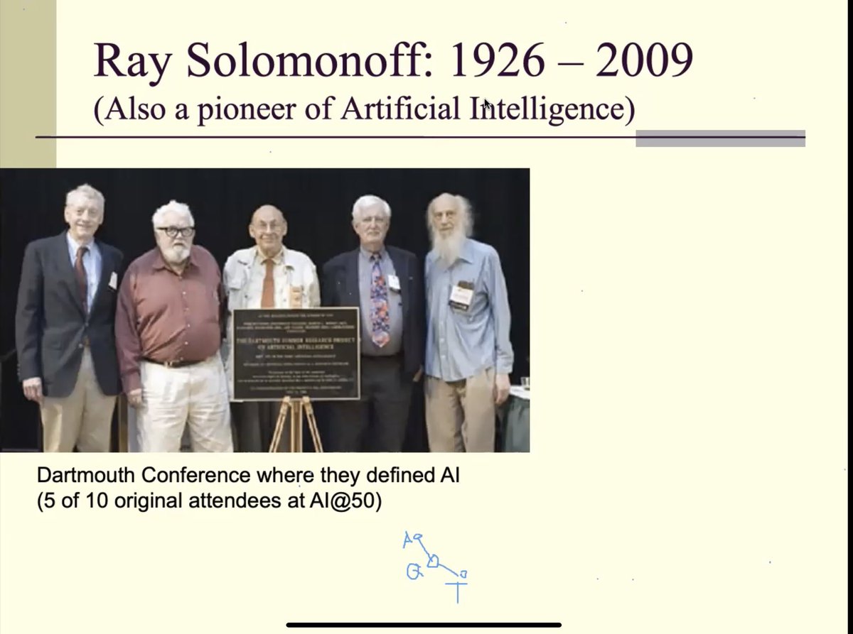 predict_addict's tweet image. Sooo, if compression and Kolmogorov’s complexity if not one of the key ideas in AI then what is the beaded guy on the right who worked on Kolmogorov’s complexity is doing in a picture of founding father of AI conference?

#ai #kolmogorovcomplexity