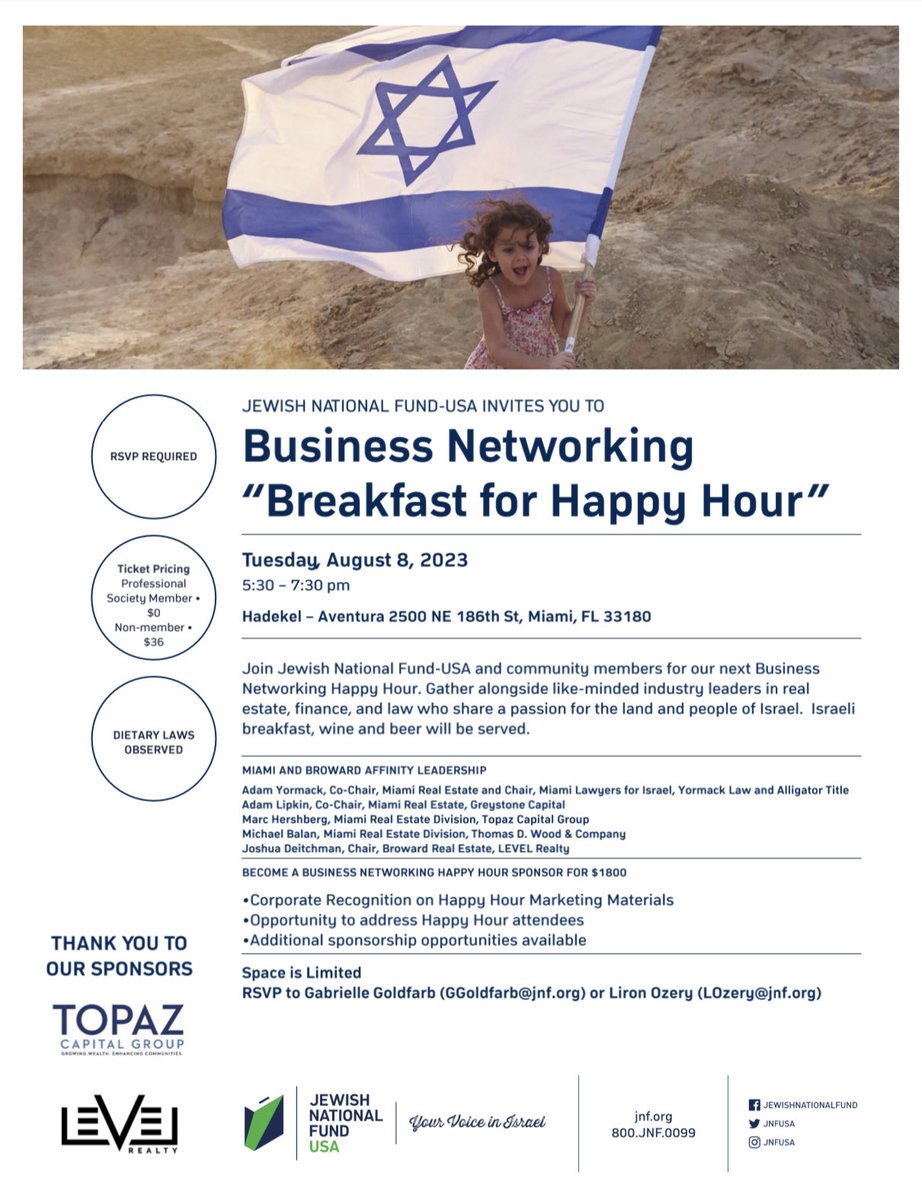 marcahershberg's tweet image. Business Networking “Breakfast Happy Hour” in Miami ⁦@JNFUSA⁩ #SupportIsrael #SupportDemocracy #GreatestAllyinMiddleEast