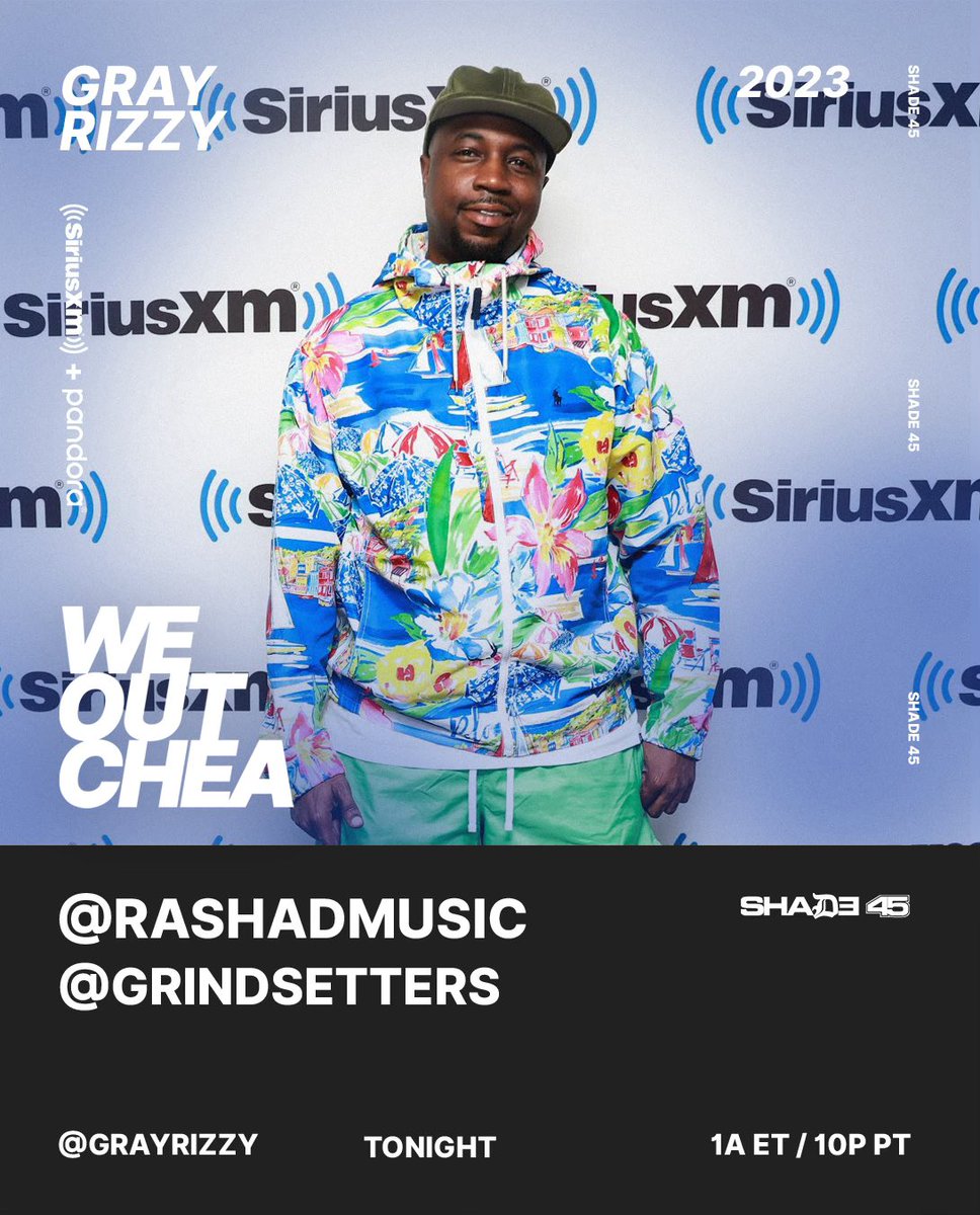 Got the homie <a href="/rashadmusic/">R∆§H∆Ð</a> stopping by <a href="/GrindSetters/">GrindSetters</a> to talk about creating one of the most talked about tracks in 2023 #gangganggang AND premiering new music! 

Tap in TONIGHT on <a href="/eminem/">Marshall Mathers</a>’s <a href="/shade45/">Shade45</a> at 1a ET / 10p PT! #WEOUTCHEA