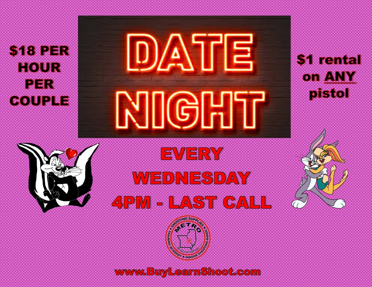 Bellevilleshoot's tweet photo. WED $1 FOR ANY PISTOL-JUST BUY RANGE TIME AND AMMO.
DATE NIGHT 4PM TO 7PM. $18 PER HOUR RANGE TIME PER COUPLE.
#Metroshootingsupplies #Indoorshootingrange #shootingrangefun #shootingrangenomonthlyfee #indoorshootingrangenomonthlyfee #2a #stlouisguns #datenight #datenightideas https://t.co/LCj7ELtsZM