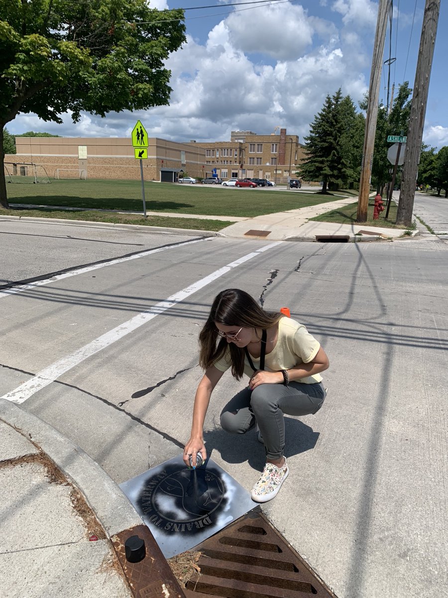 BLRPC's tweet photo. Keep an eye out for this stormwater stencil painted around Sheboygan County communities! Bay-Lake staff were out and about the county today painting the stencil near storm drains for the Sheboygan County Stormwater Coalition’s education and outreach project. https://t.co/tfGfIOiXHW