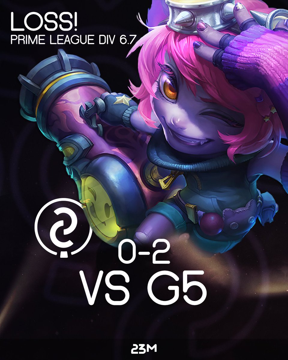 Conundrum_GG's tweet photo. What hits harder than G2? Right. G5! They hand us our first 0-2 experience in our final game of the split. We finish 3rd in the #StraussPrimeLeague Div 6 this time and are excited for the next run!

#FaceTheConundrum! https://t.co/KYbSivG84T