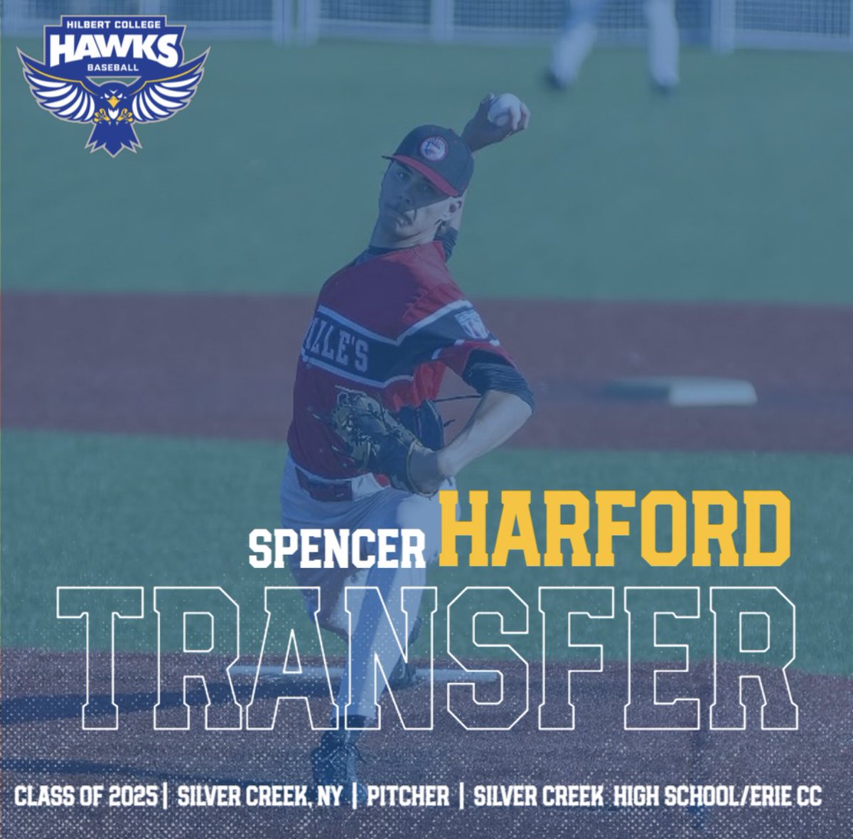 🦅🦅 Commitment Corner 🦅🦅

Introducing our 2⃣0⃣2⃣3️⃣ recruiting class...Part 20

🦅 Welcome to #HawkNation Spencer Harford!

🦅 Pitcher
🦅 Silver Creek, NY
🦅 Erie CC
🦅 Plans to Major in Sport Industry Management

#FlyHawksFly