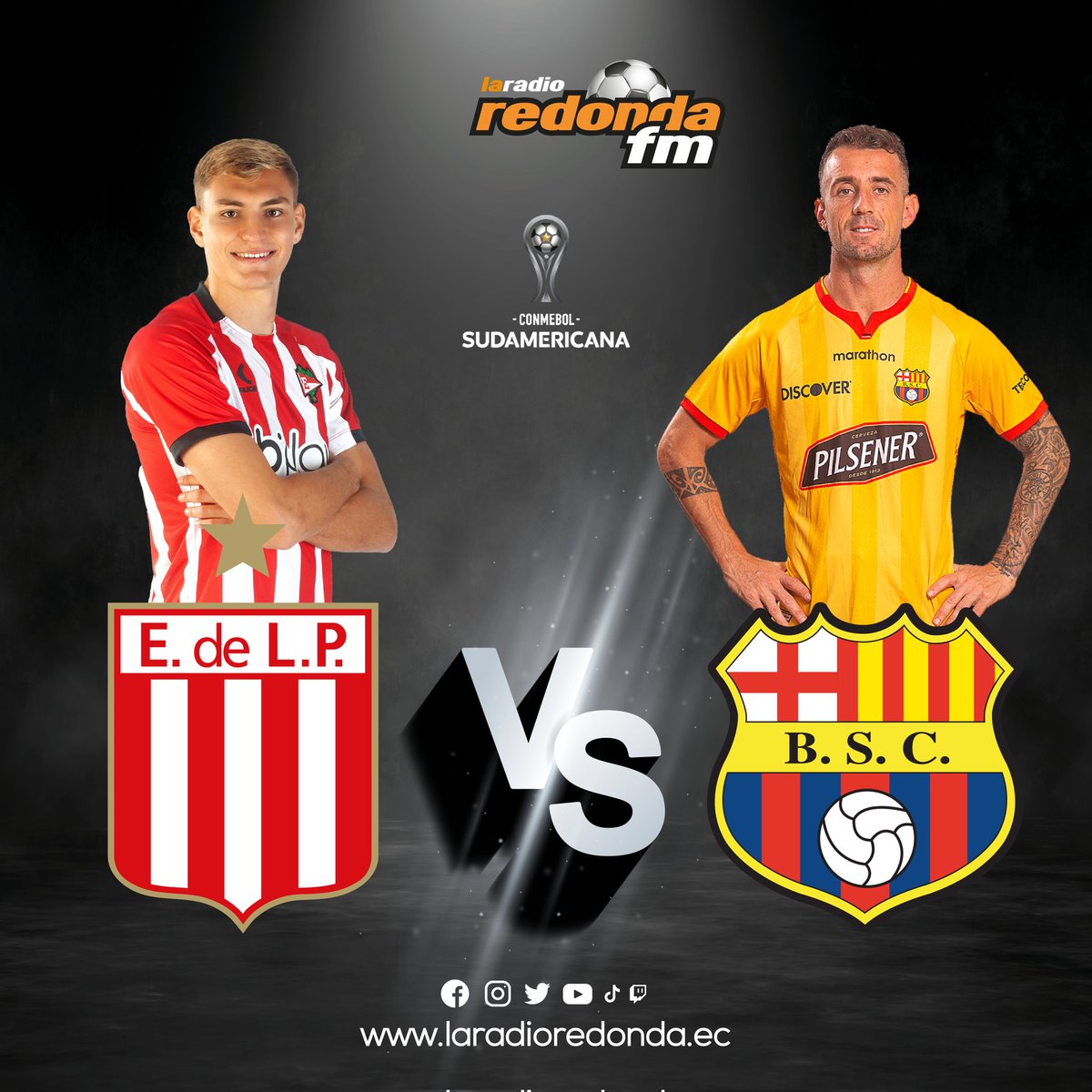 Hoy en vivo ⚽️ QUITO 

🏆 #ConmebolSudamericana Play-Offs 
➡️ <a href="/EdelpOficial/">Estudiantes de La Plata</a> 🆚 <a href="/BarcelonaSC/">BARCELONA S.C.</a> 
⏰ 19H00 

Relatos: <a href="/PATODIAZGUEVARA/">PATRICIO DIAZ</a>
Comentarios: @estebancarranco
Comercial: <a href="/viejoedgar2/">@viejoedgar</a> 

#SUDAMERICANAxLAREDONDA 📻