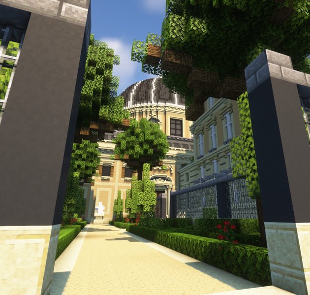 View of a church in the city with shaders. #Minecraft #Paris #French #Shaders