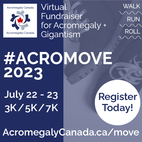 AcromegalyCAN's tweet photo. We're just days away from our annual, cross-Canada #ACROMOVE fundraiser! 🚶‍♀️🏃👨‍🦽🛴🚴‍♀️🚣🏊

Visit https://t.co/RsJs45wTyo to register. You can participate anytime this weekend, anywhere you choose.

Join this key event and help us raise awareness around #acromegaly and #gigantism. https://t.co/xBV7BYa2EI