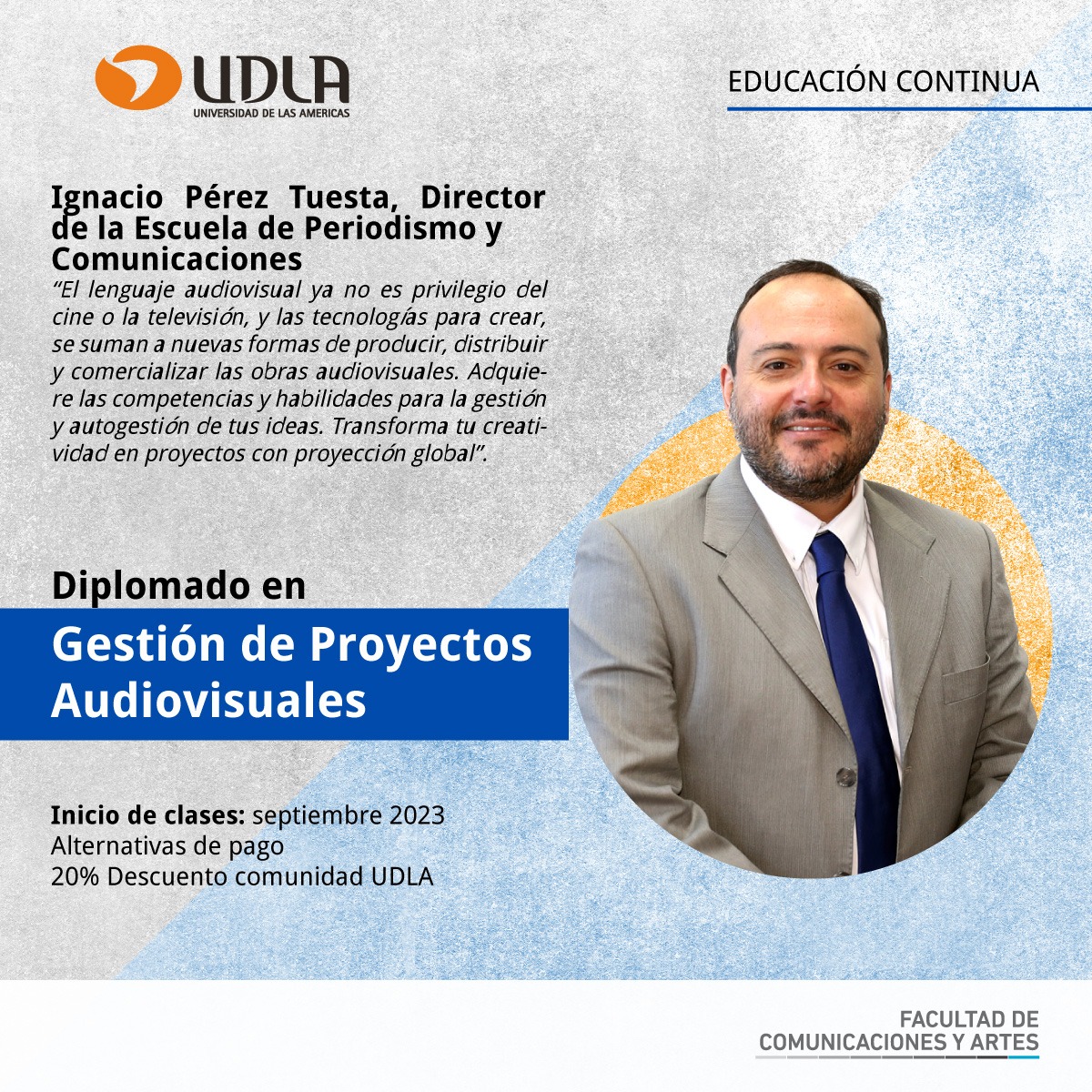 "Gestión de Proyectos Audiovisuales" es el otro diplomado de la Escuela de Periodismo y Comunicaciones de
<a href="/COMYARTESUDLA/">Facultad de Comunicaciones y Artes UDLA</a>, especial para todos los creadores de contenidos en distintas plataformas.  Los invito a conocer más detalles por acá: econtinua.udla.cl/diplomado-en-g…

¡Los esperamos!
