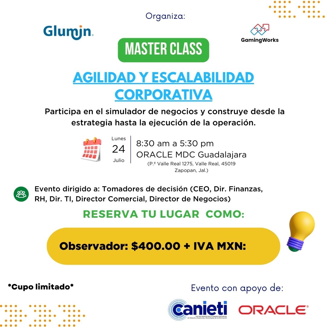 CanietiGDL's tweet photo. ¡Te invitamos a participar en la Masterclass  "Agilidad y Escalabilidad Corporativa"!

Como observador podrás: 

*Diagnosticar los aciertos y oportunidades del equipo que juega
*Tener una vista integral de la situación 
*Generar soluciones alternativas https://t.co/zBafWEDfsV