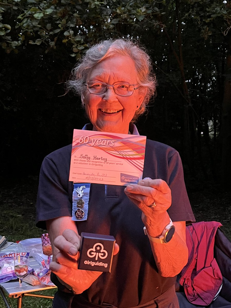 Massive congratulations to Sally for her amazing 60 years service to <a href="/Girlguiding/">Girlguiding</a>! 

It was lovely to hear about her lifetime of Guiding adventures including meeting royalty and being a Guide <a href="/FoxleaseTAC/">Foxlease Activity Centre</a> 

<a href="/GirlguidingSWE/">Girlguiding SWE</a> <a href="/GirlguidingBSG/">Girlguiding BSG</a> <a href="/ggswechiefteam/">Girlguiding SWE Chief Commissioner Team</a> @Chief_Guide