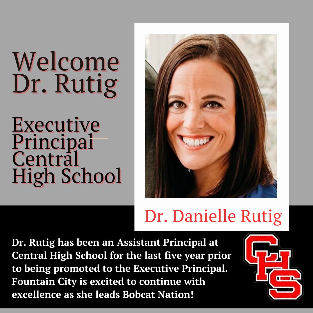 Bobcat Nation, we are excited to welcome Dr. Rutig as Central High School's Executive Principal.  The staff and  community are excited to see her continue to strive for  excellence at Central High School.  <a href="/CHSRutig/">Danielle Rutig</a> <a href="/KnoxCentralHS/">Central High School</a>