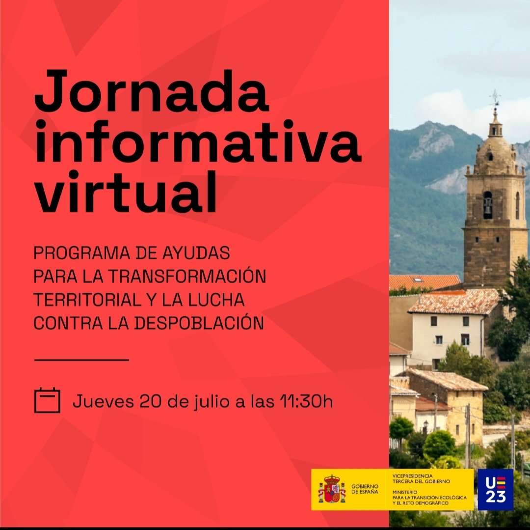 🗣Unete a la jornada informativa de las convocatorias de <a href="/RDemografico/">Reto Demográfico</a> para proyectos de transformación territorial y lucha contra la despoblación 🏡🛤🙋🏽‍♀️

➡️ Jueves a las 11:30 horas 
➡️ Enlace: bit.ly/3Ol9a9U
➡️ Toda la info en: bit.ly/46VJfNi

¡Te esperamos!