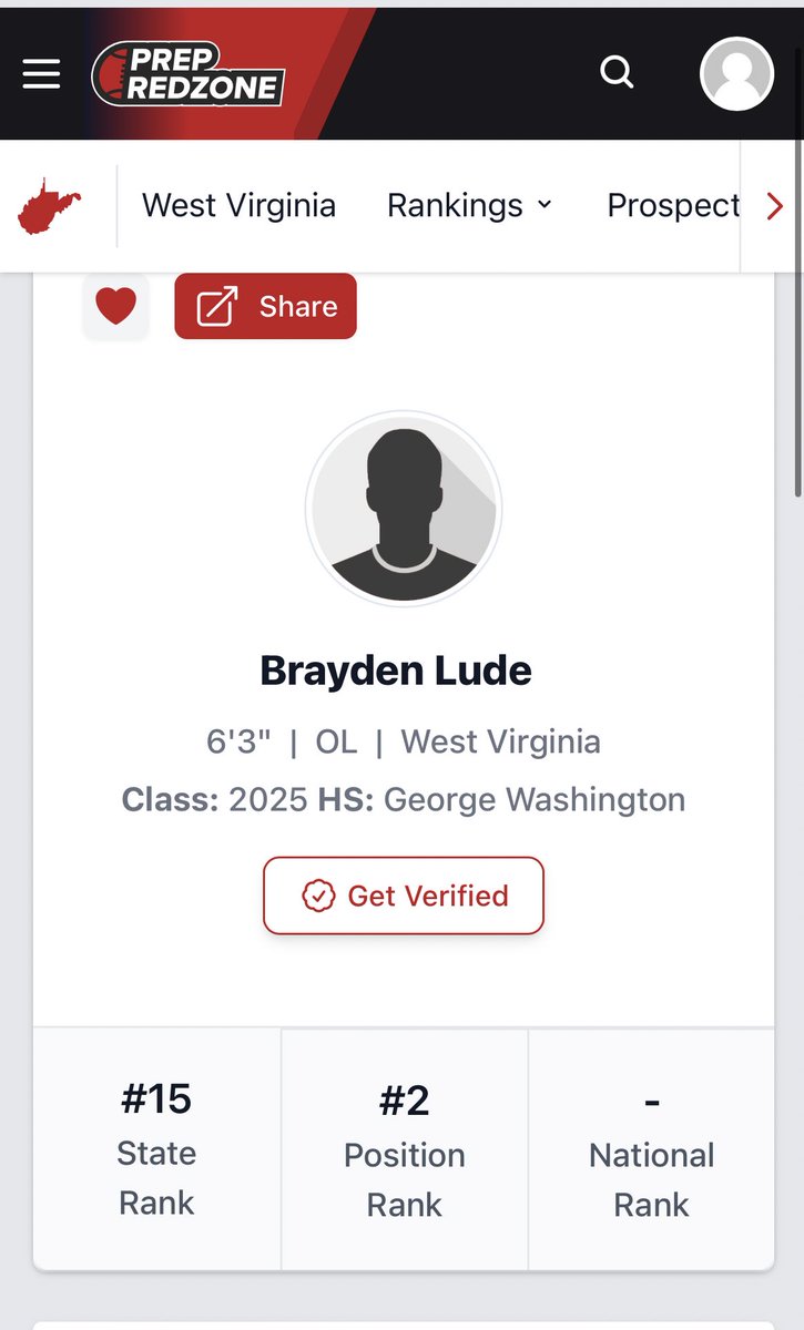 Blessed to be ranked #15 in the state and #2 in my position. Still more work to do as always. @PrepRedzoneWV @PrepRedzone @GWHSFootball1
