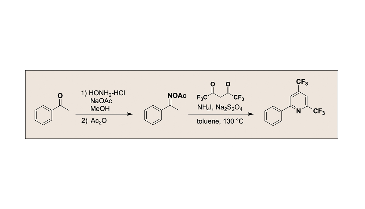 OrgSynth's tweet photo. Synthesis of 2-Phenyl-4,6-bis(trifluoromethyl)pyridine via NH4I/Na2S2O4-Mediated Cyclization of Ketoxime Acetates
Huawen Huang, Zhenhua Xu, and Guo-Jun Deng #OS100
https://t.co/TmdvwloR9R https://t.co/vBKFkMAtKX