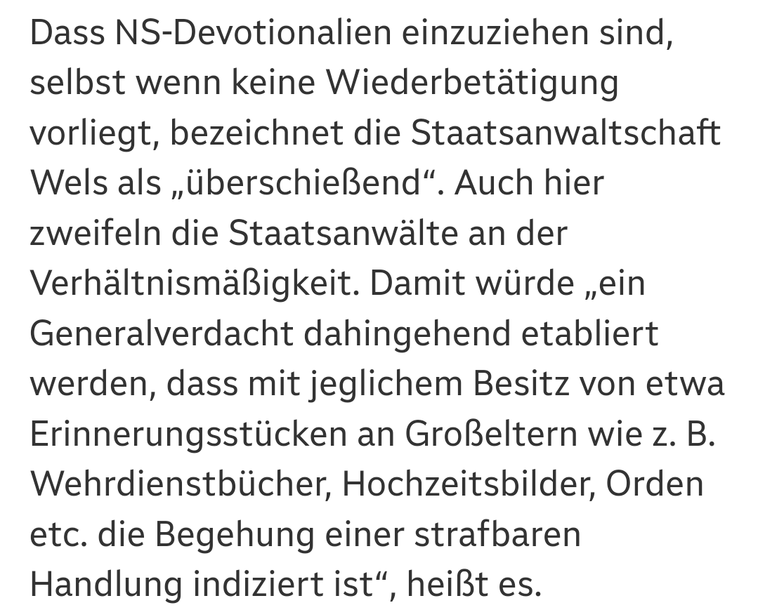 Muhaha... Die Staatsanwaltschaft in Österreichs größtem Nazi-Drecksloch #wels findet die Novelle zum NS-Verbotsgesetz "überschießend". Klaro, man will ja nicht gegen die eigene Familie ermitteln müssen. 🤷‍♂️

orf.at/stories/332430…

#verbotsgesetz #fcknzs #gegennazis #fckafd
