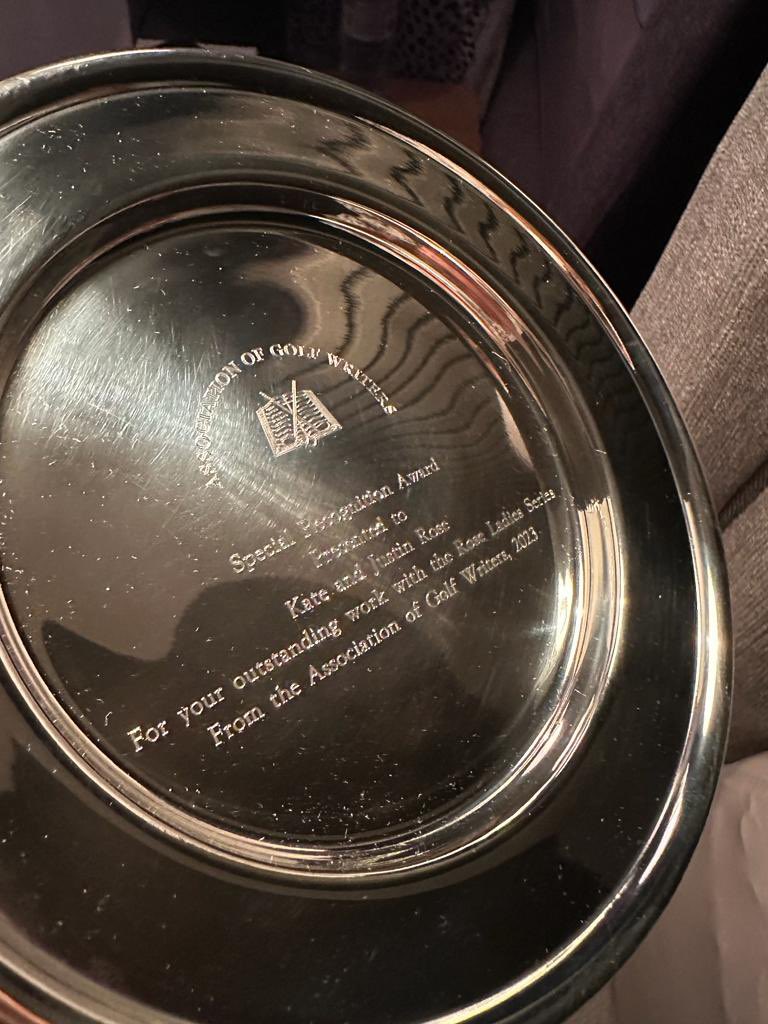 Thank you to the Association of Golf Writers <a href="/AGWgolfwriters/">Association of Golf Writers (AGW)</a> for presenting us with this “Special Recognition Award” tonight for the Rose Ladies Series! It was a real honour for Kate and me to receive it and thanks to everyone who has worked on this Series with us since Covid