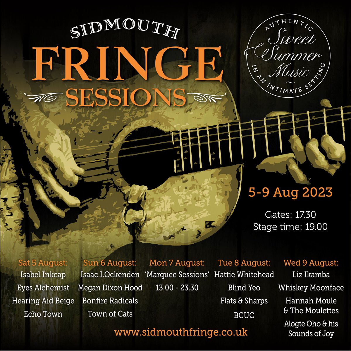 Yer tiz!  The full Sidmouth Fringe Sessions line up...