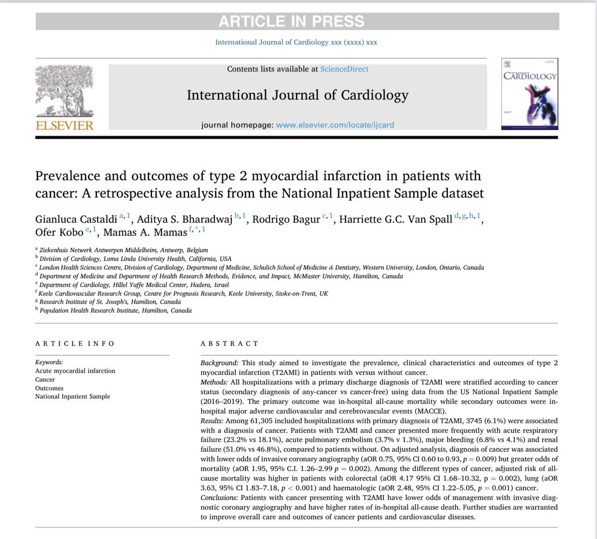 Mamas A. Mamas (@mmamas1973) on Twitter photo Congratulations <a href="/GCastaldi_90/">Gianluca Castaldi</a> who led our analysis around Type2 AMI in cancer pts- causes and outcomes, as part of the <a href="/EAPCIPresident/">EAPCIPresident</a> mentorship program internationaljournalofcardiology.com/article/S0167-…
<a href="/alaide_chief/">chief</a> <a href="/KardiologieHH/">Erik Rafflenbeul</a> <a href="/JSillerMatula/">Jolanta SillerMatula, MD PhD</a> Congratulations <a href="/GCastaldi_90/">Gianluca Castaldi</a> who led our analysis around Type2 AMI in cancer pts- causes and outcomes, as part of the <a href="/EAPCIPresident/">EAPCIPresident</a> mentorship program internationaljournalofcardiology.com/article/S0167-…
<a href="/alaide_chief/">chief</a> <a href="/KardiologieHH/">Erik Rafflenbeul</a> <a href="/JSillerMatula/">Jolanta SillerMatula, MD PhD</a>