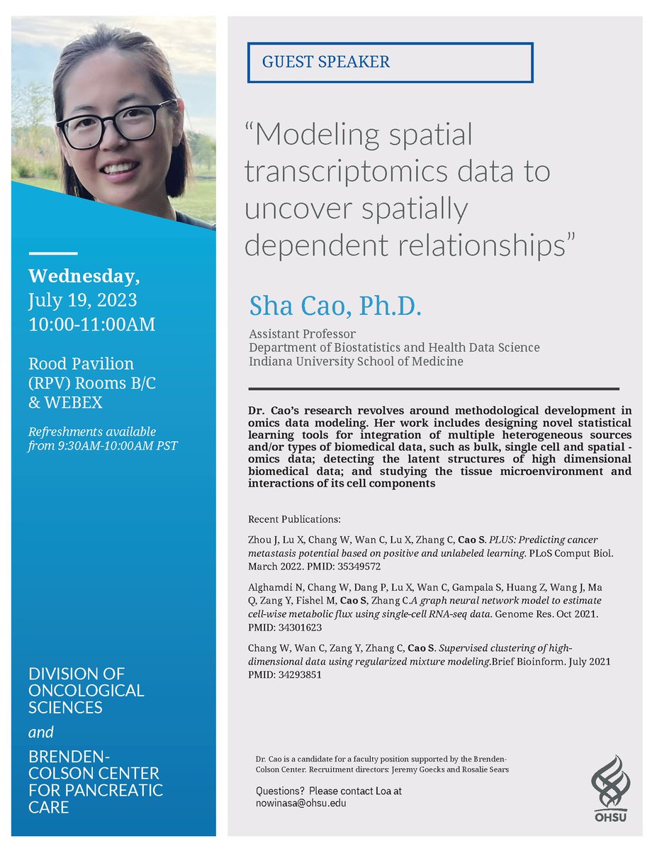 Join us tomorrow for a special guest speaker: Dr. Sha Cao! #modeling #transcriptomics #statistics