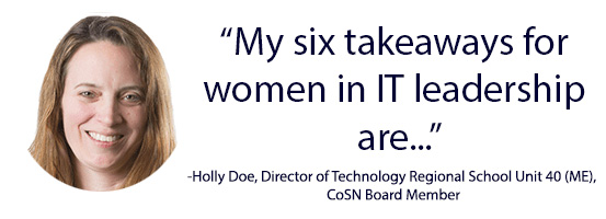 Great blog from <a href="/techholly/">Holly Doe</a>, who shares her takeaways from the recent ASUGSV conference. It is a good read, not only for women in IT leadership, but also for women leaders or women who want to be leaders, in general -
cosn.org/women-in-it-le… <a href="/keithkrueger/">Keith Krueger</a> #EdTechLeaders #EdTech