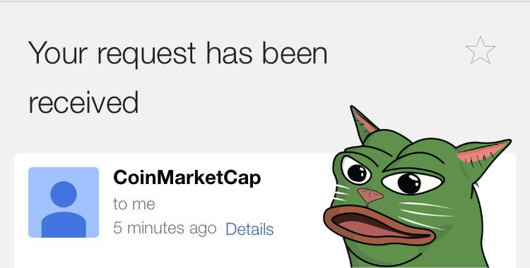 SmudgePepCat's tweet photo. CMC was applied!

@CoinMarketCap #PEPE #MEME #LFG https://t.co/muBZcfzI3g